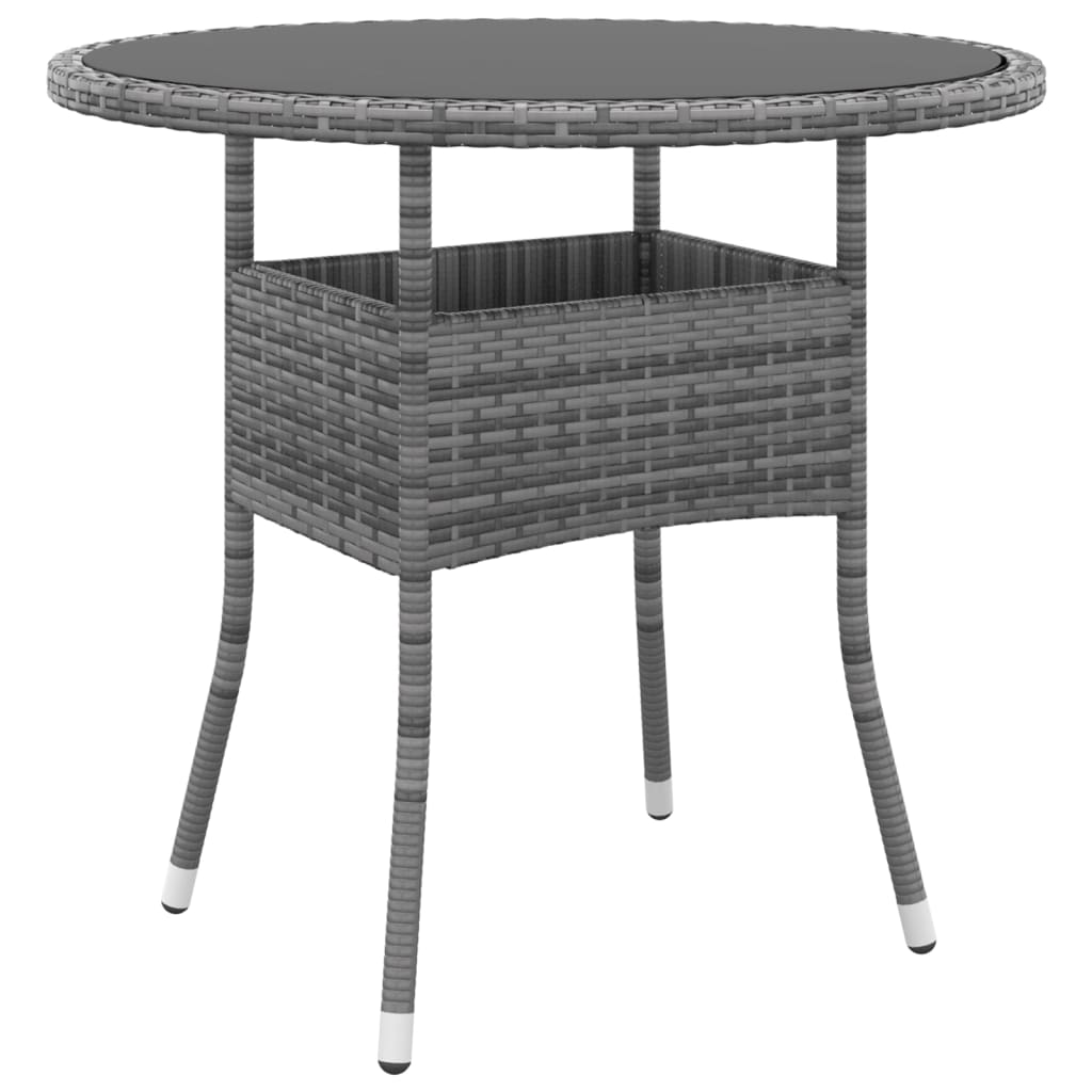 Table de jardin Ø80x75 cm verre trempé et poly rotin