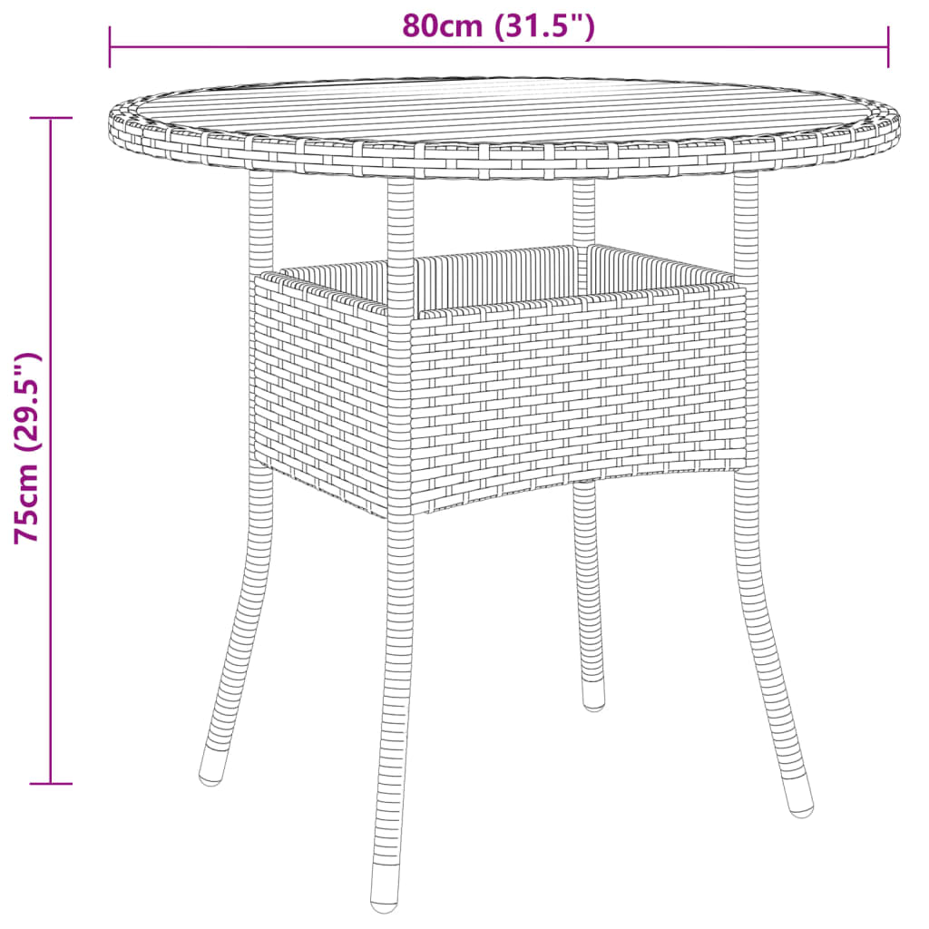 Table de jardin Ø80x75 cm bois d'acacia et poly rotin