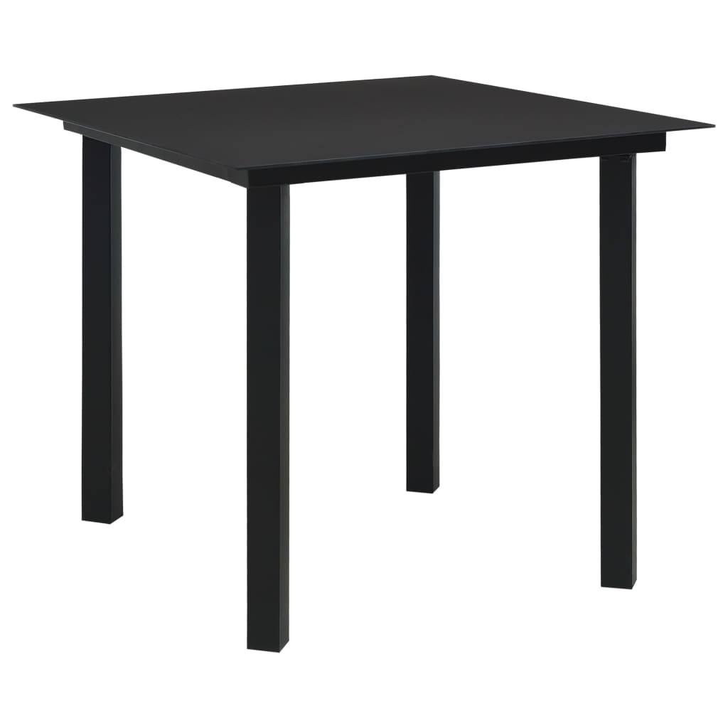 Table de jardin 80x80x74 cm acier et verre noir