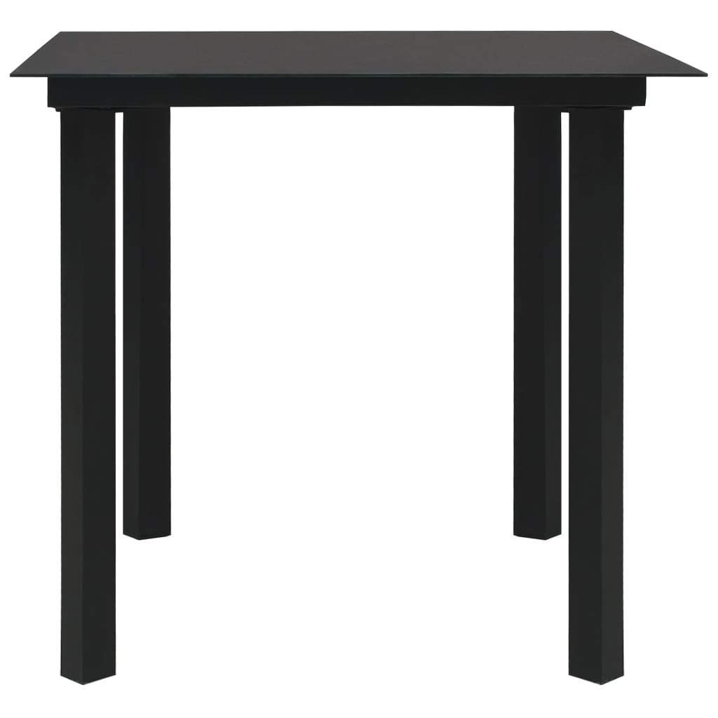 Table de jardin 80x80x74 cm acier et verre noir