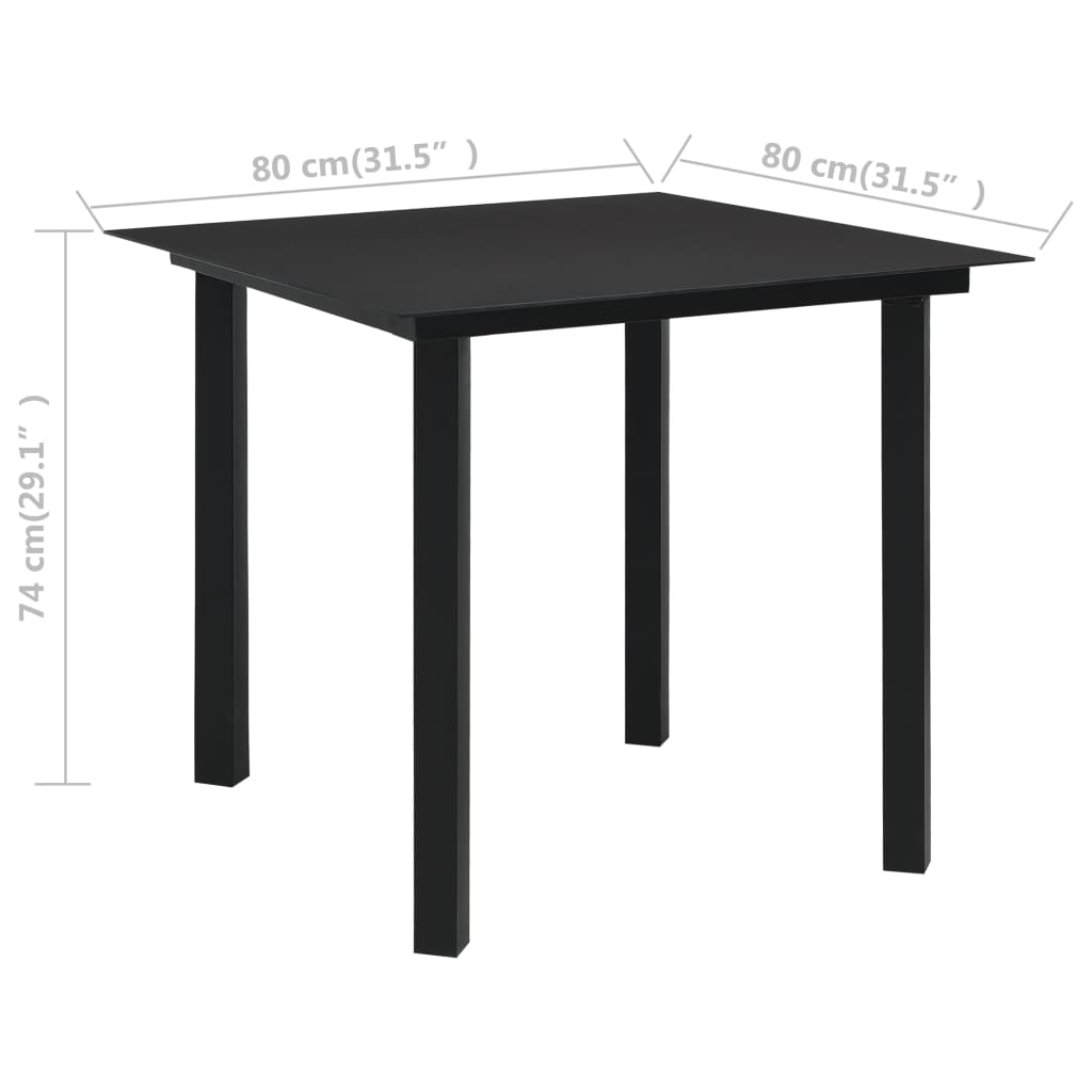 Table de jardin 80x80x74 cm acier et verre noir