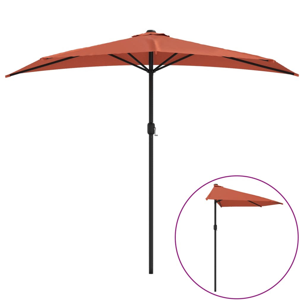 Demi-parasol de balcon avec mât en aluminium 270x144x222 cm terre cuite