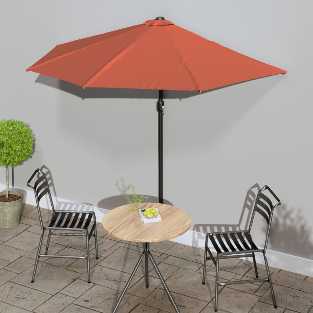 Demi-parasol de balcon avec mât en aluminium 270x144x222 cm terre cuite