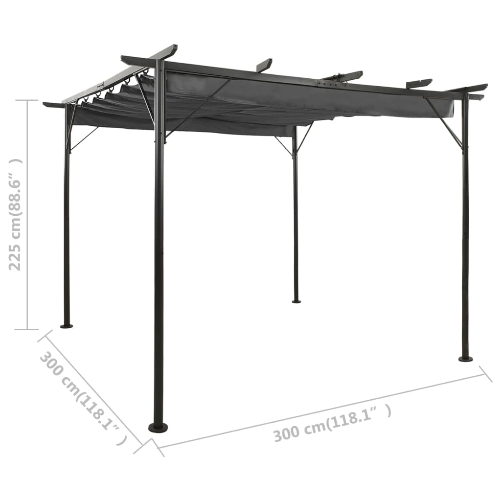 Pergola met uittrekbaar dak 180 g/m² 3x3 m staal