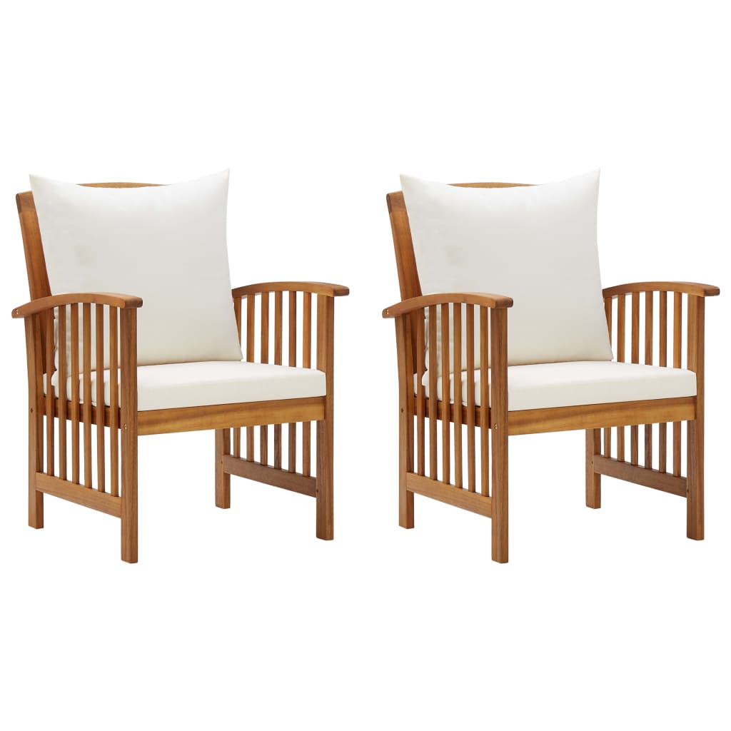 Chaises de jardin 2 pcs avec coussins en bois d'acacia massif