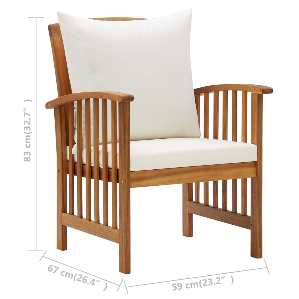 Chaises de jardin 2 pcs avec coussins en bois d'acacia massif