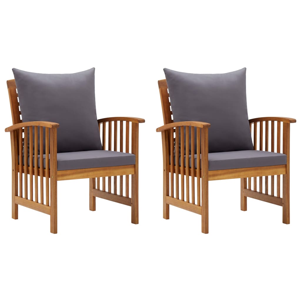 Chaises de jardin 2 pcs avec coussins en bois d'acacia massif