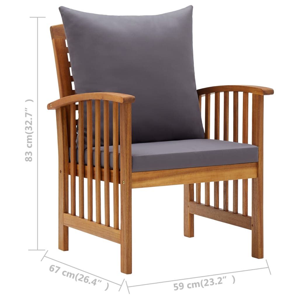 Chaises de jardin 2 pcs avec coussins en bois d'acacia massif