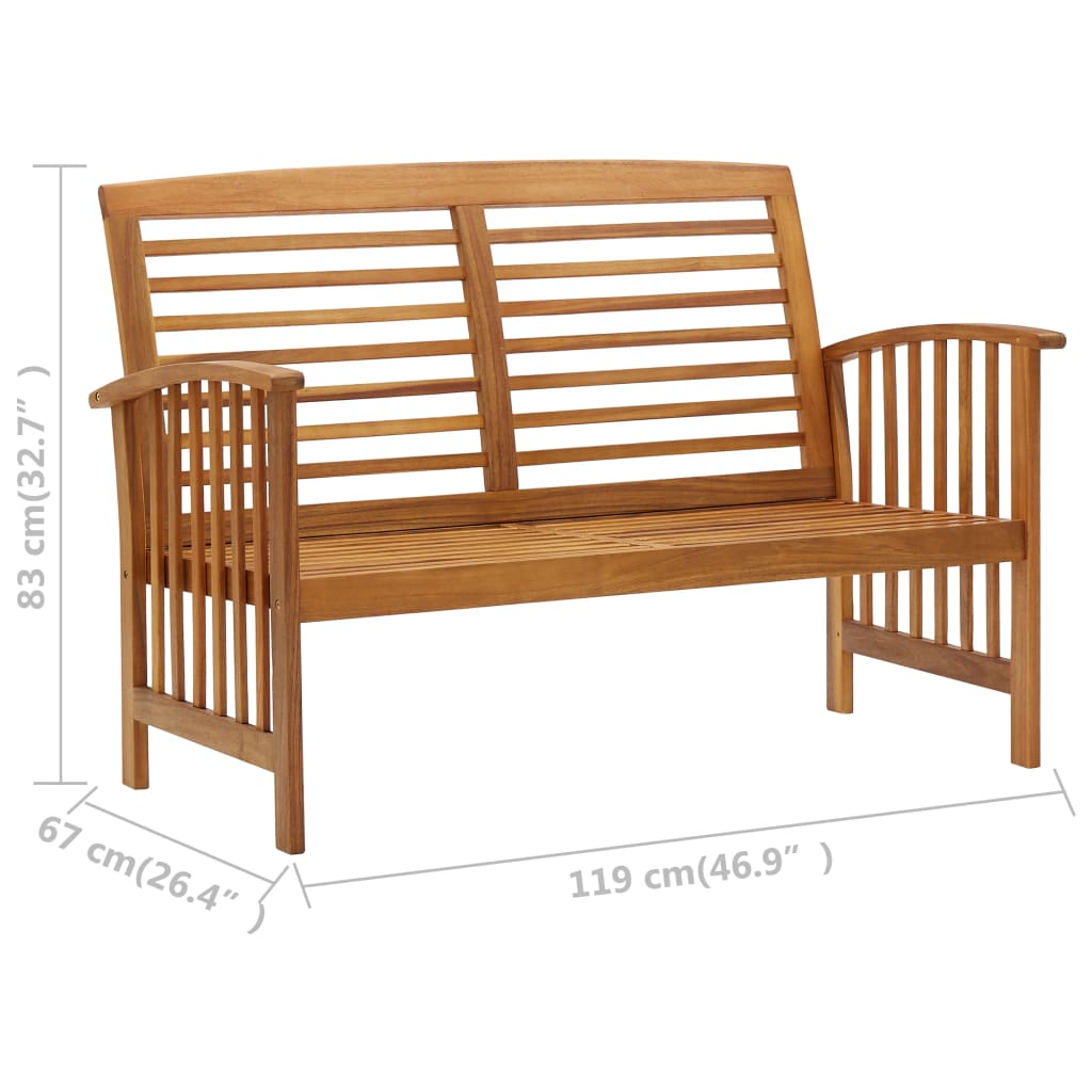 Banc de jardin avec coussins 119 cm en bois d'acacia massif