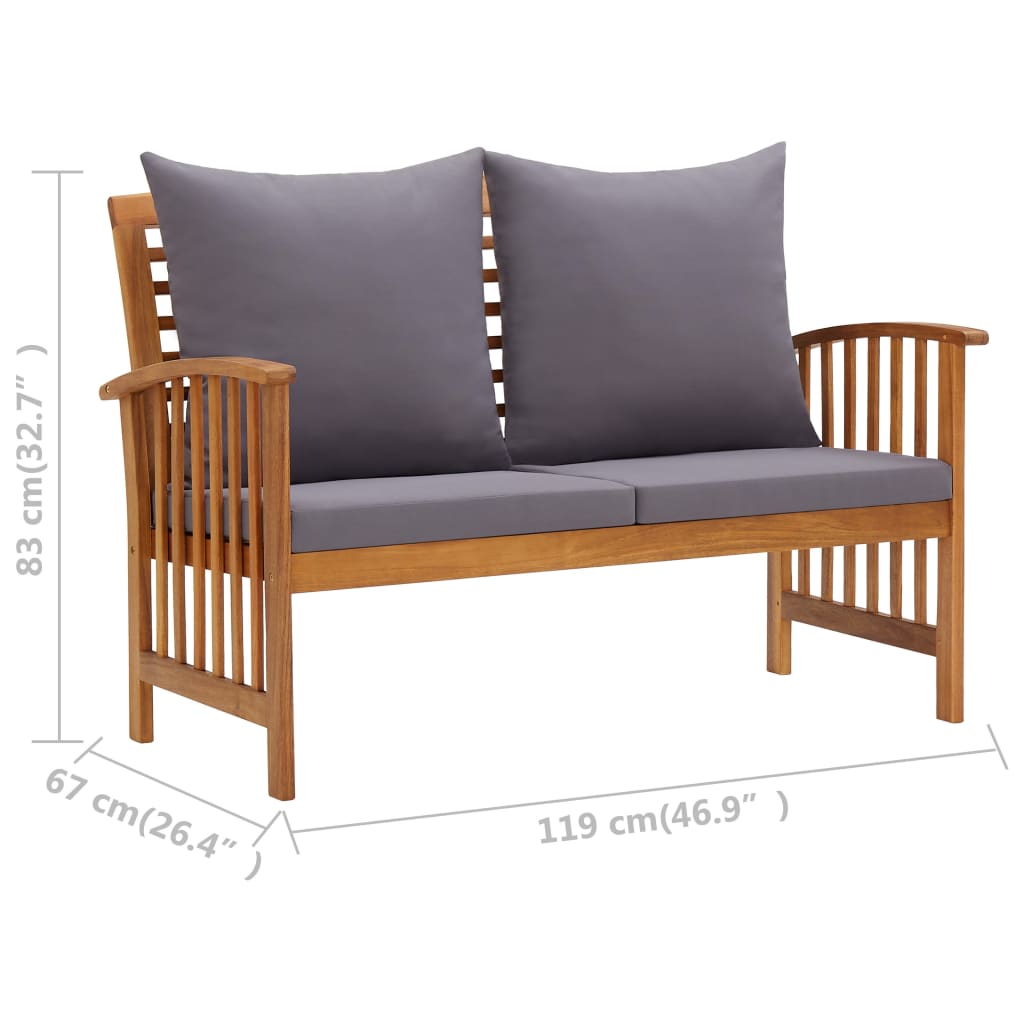 Banc de jardin avec coussins 119 cm en bois d'acacia massif