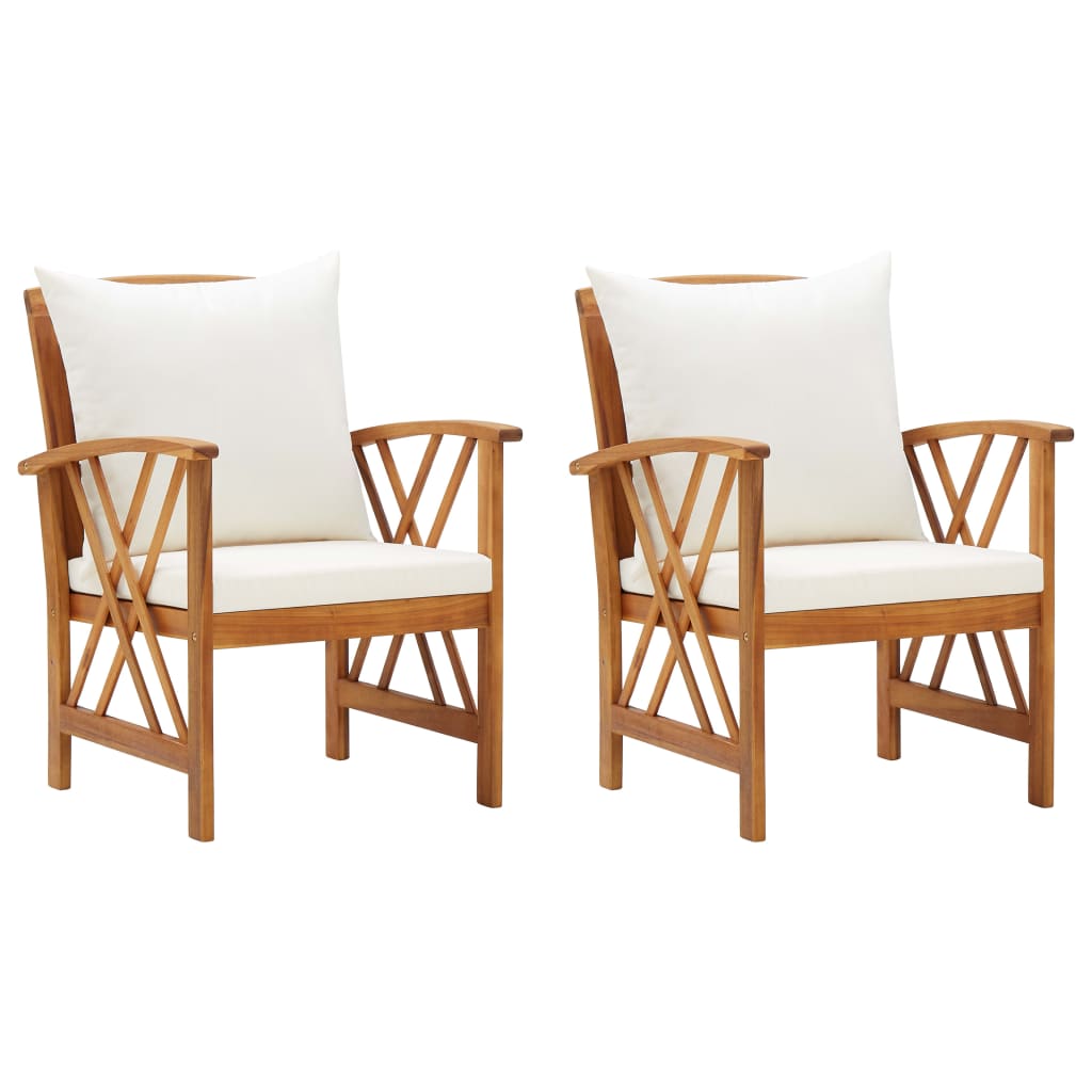 Chaises de jardin 2 pcs avec coussins en bois d'acacia massif