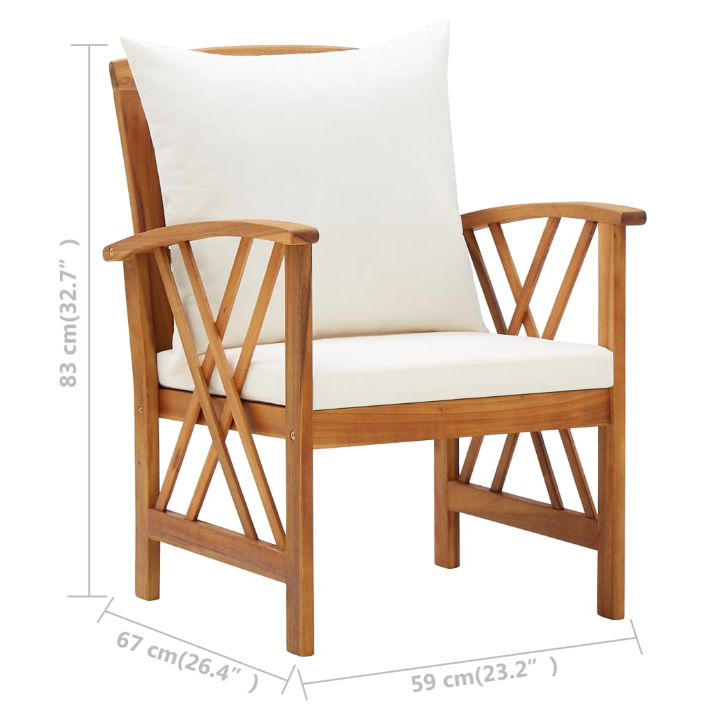 Chaises de jardin 2 pcs avec coussins en bois d'acacia massif