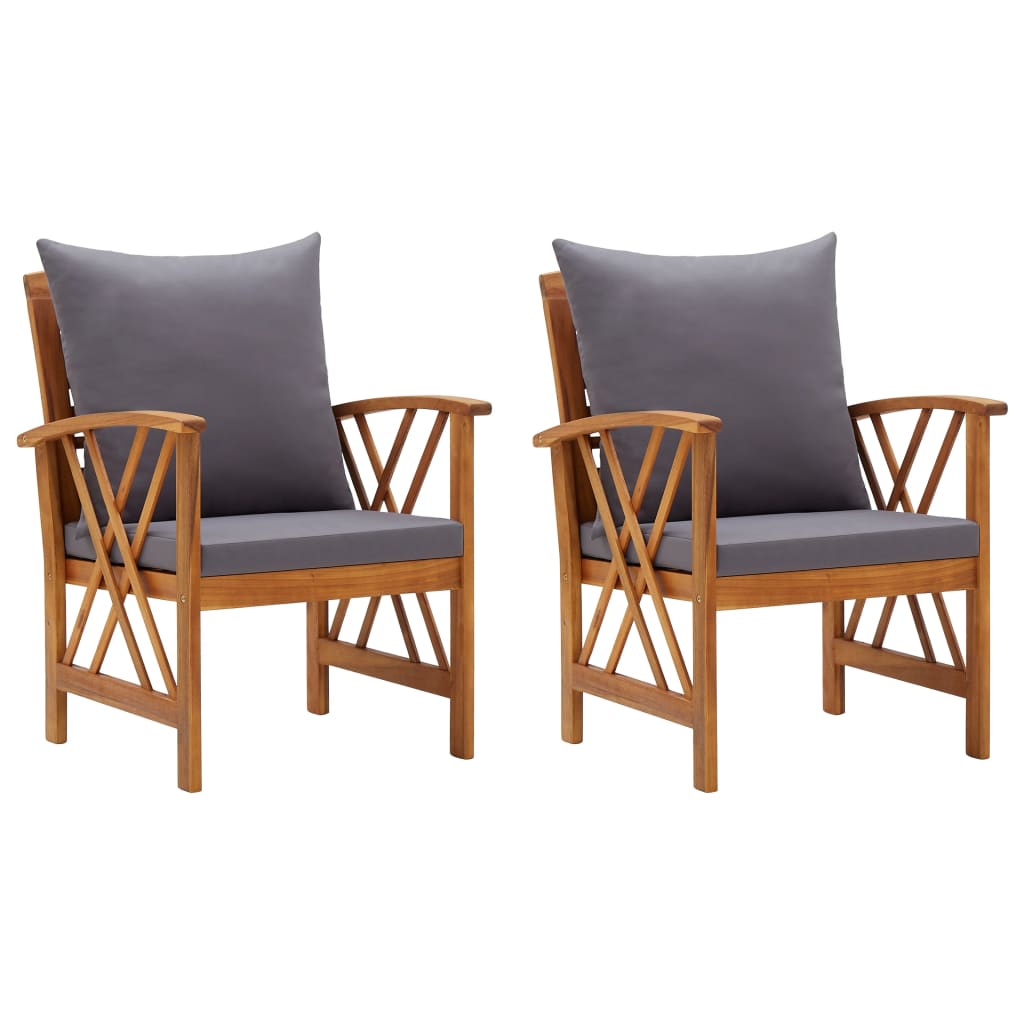 Chaises de jardin 2 pcs avec coussins en bois d'acacia massif