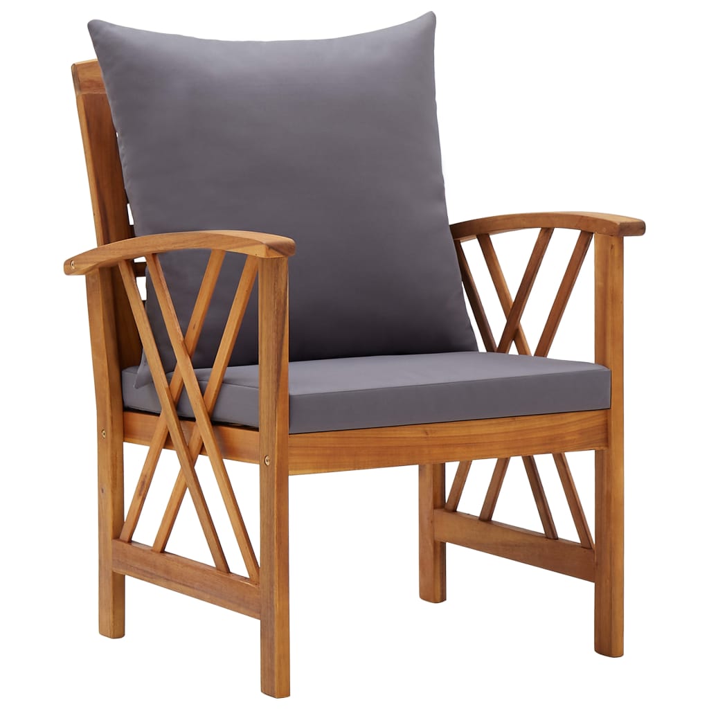 Chaises de jardin 2 pcs avec coussins en bois d'acacia massif