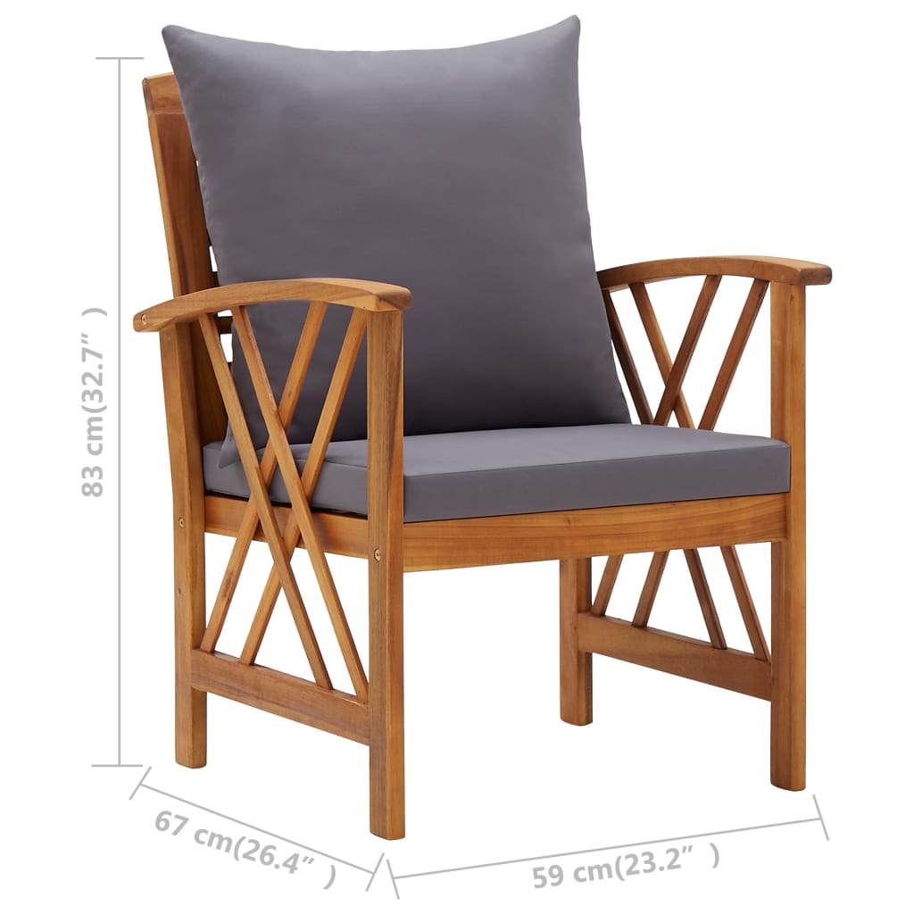 Chaises de jardin 2 pcs avec coussins en bois d'acacia massif