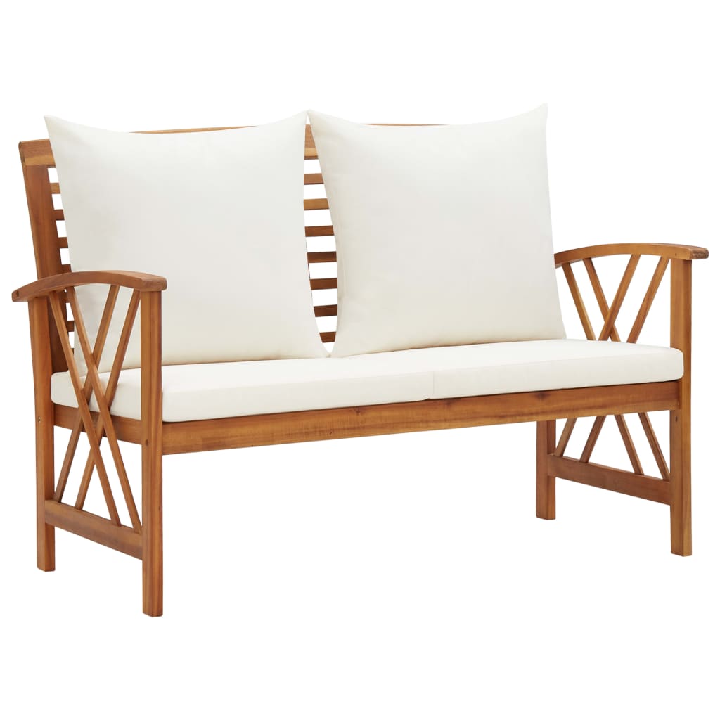 Banc de jardin avec coussins 119 cm en bois d'acacia massif