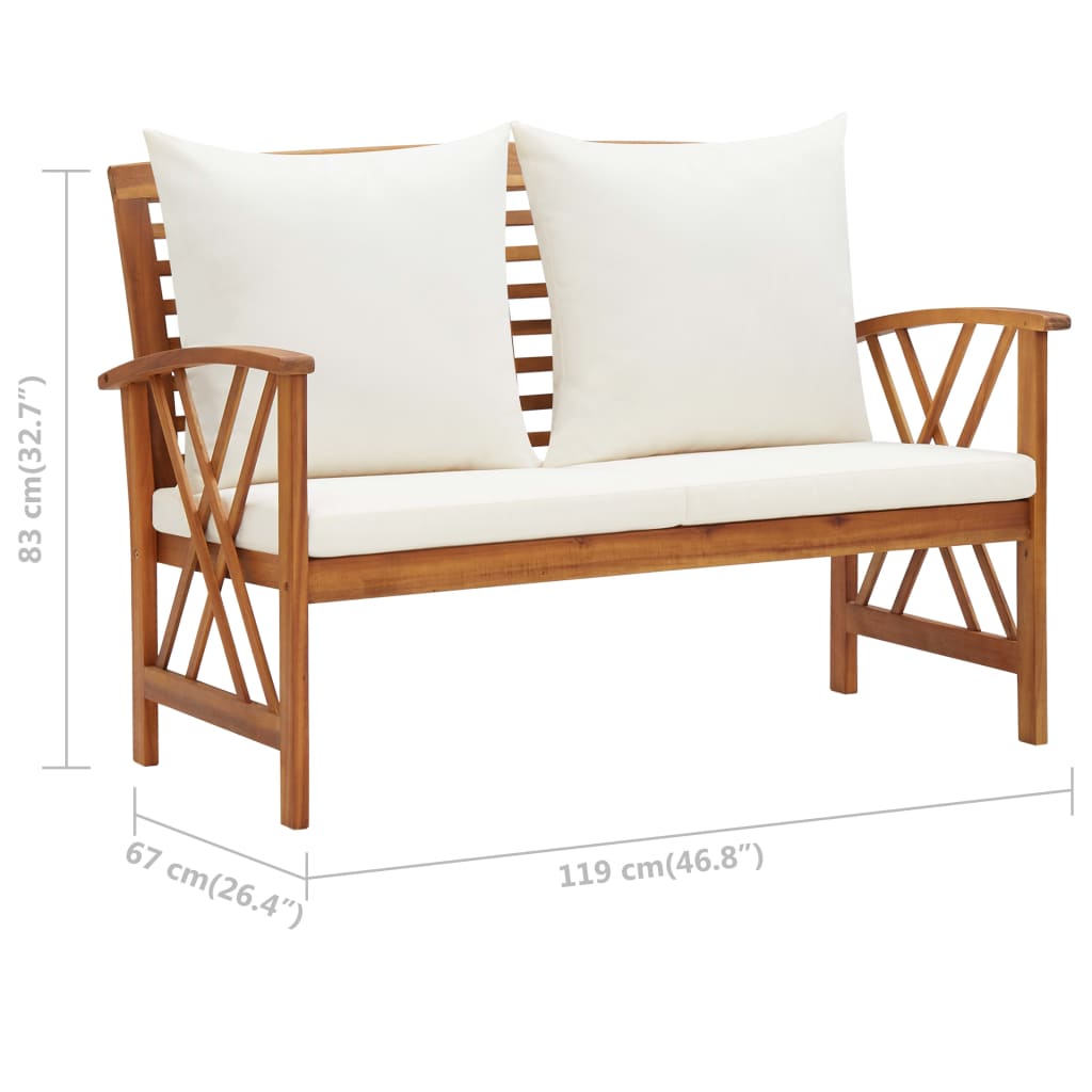 Banc de jardin avec coussins 119 cm en bois d'acacia massif