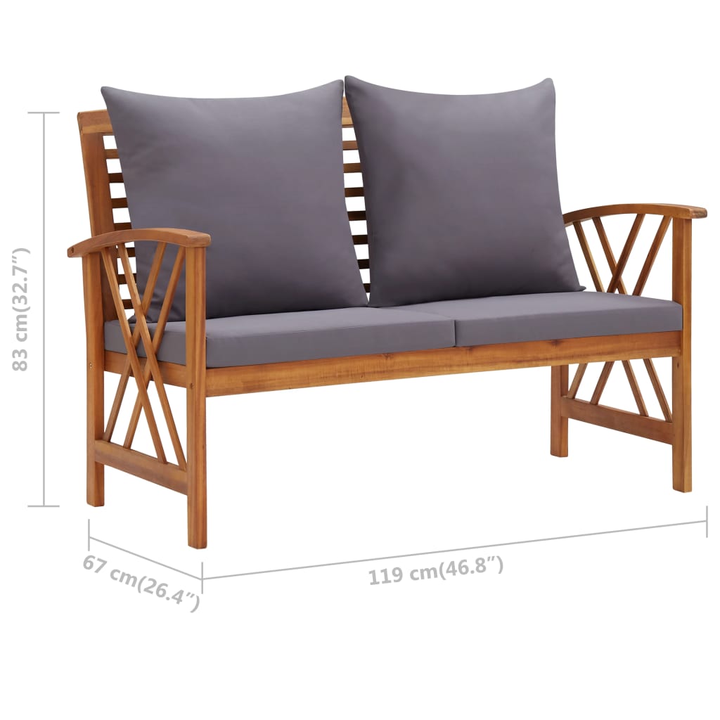 Banc de jardin avec coussins 119 cm en bois d'acacia massif