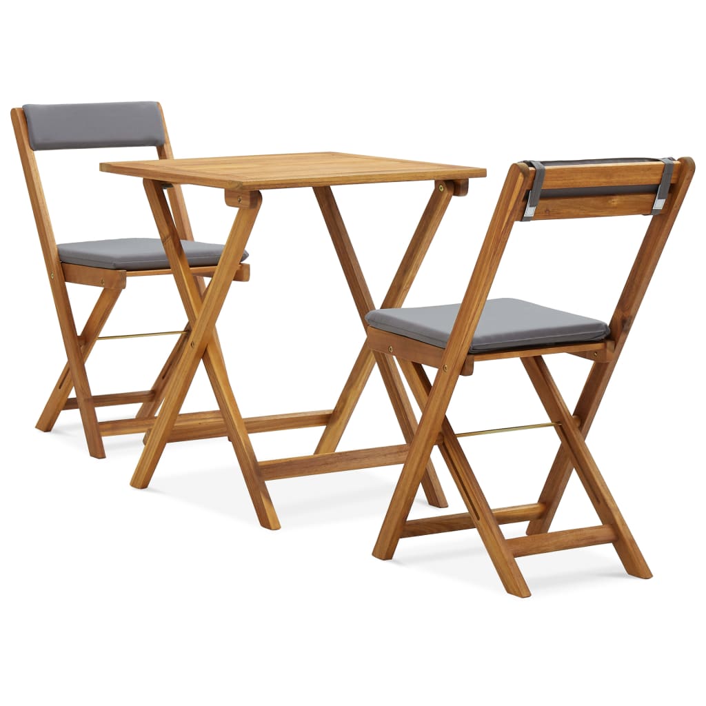 Ensemble bistro pliant 3 pièces avec coussins en bois d'acacia massif