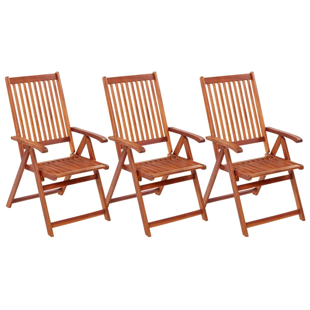 Chaises de jardin pliantes 3 pcs en bois d'acacia massif