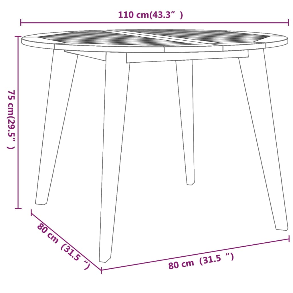 Tuintafel Ø85x75 cm massief acaciahout