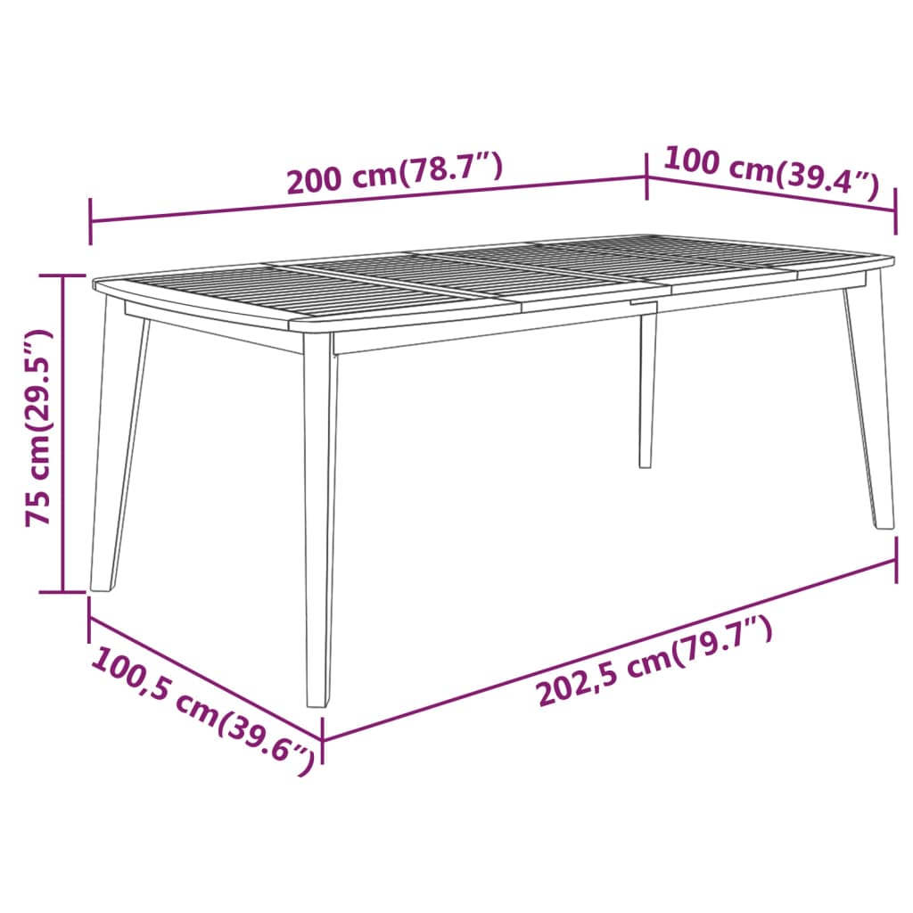 Tuintafel 200x100x75 cm massief acaciahout