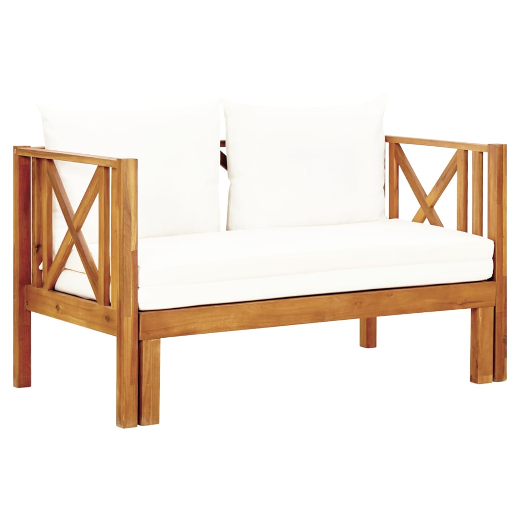 Banc de jardin 2 places avec coussins 122 cm en bois d'acacia massif