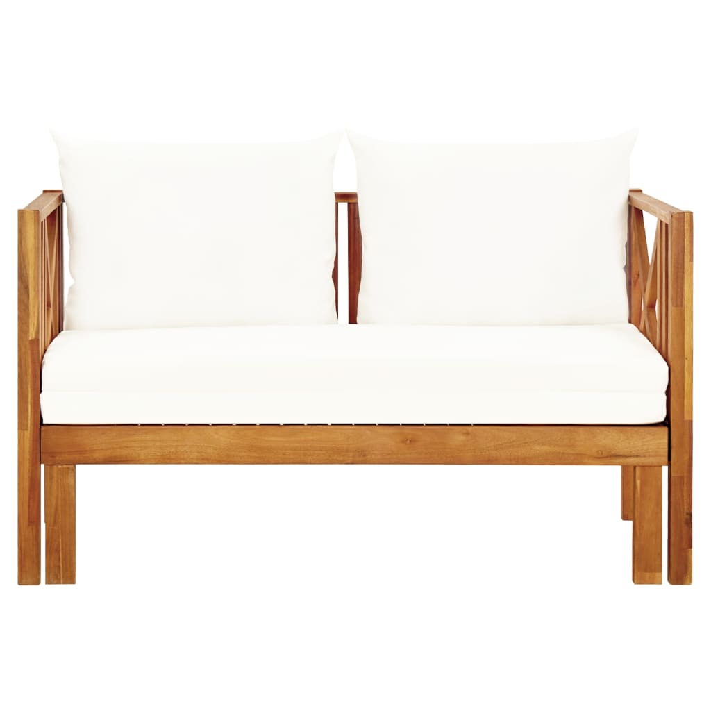 Banc de jardin 2 places avec coussins 122 cm en bois d'acacia massif