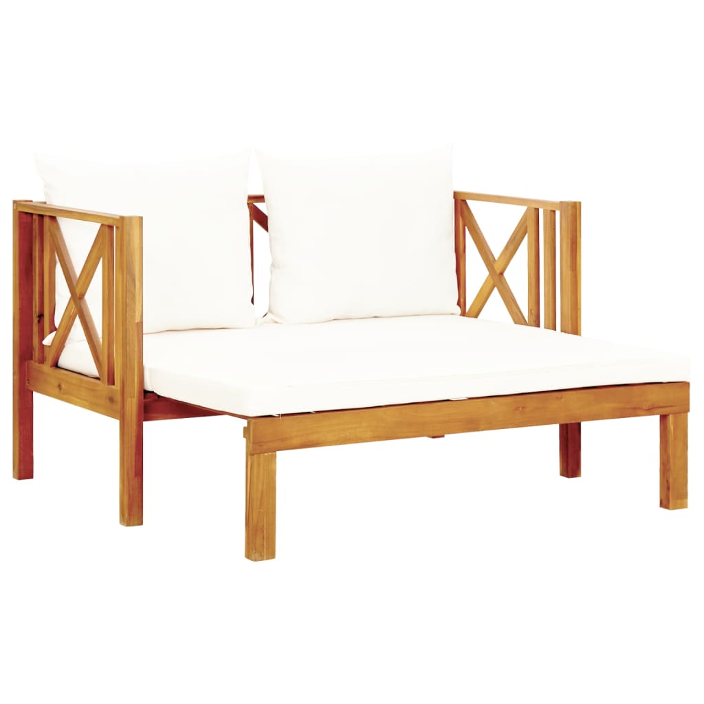 Banc de jardin 2 places avec coussins 122 cm en bois d'acacia massif