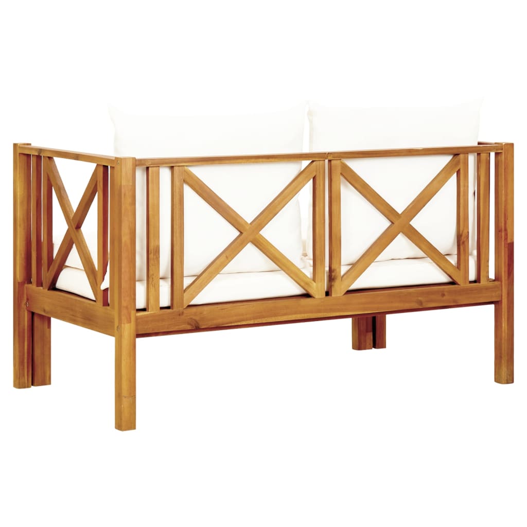 Banc de jardin 2 places avec coussins 122 cm en bois d'acacia massif