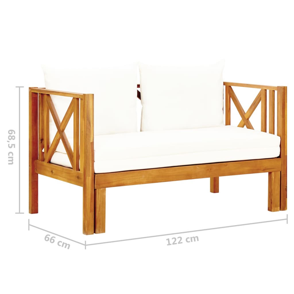 Banc de jardin 2 places avec coussins 122 cm en bois d'acacia massif