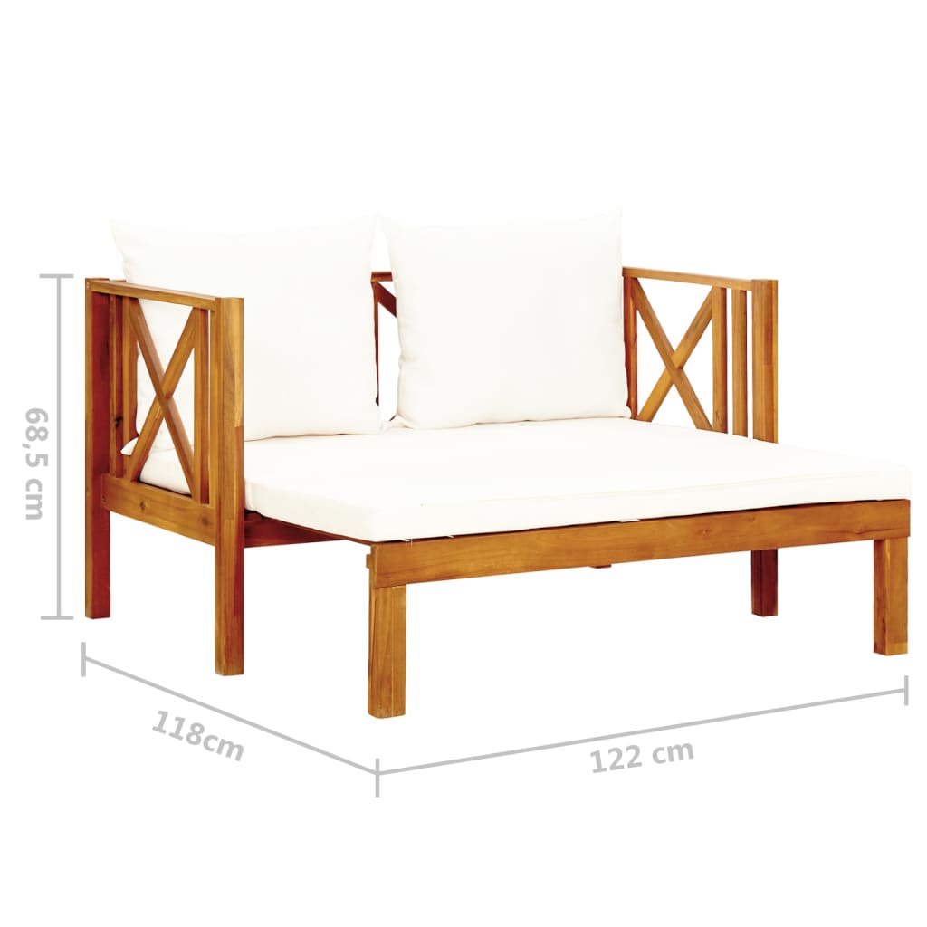 Banc de jardin 2 places avec coussins 122 cm en bois d'acacia massif