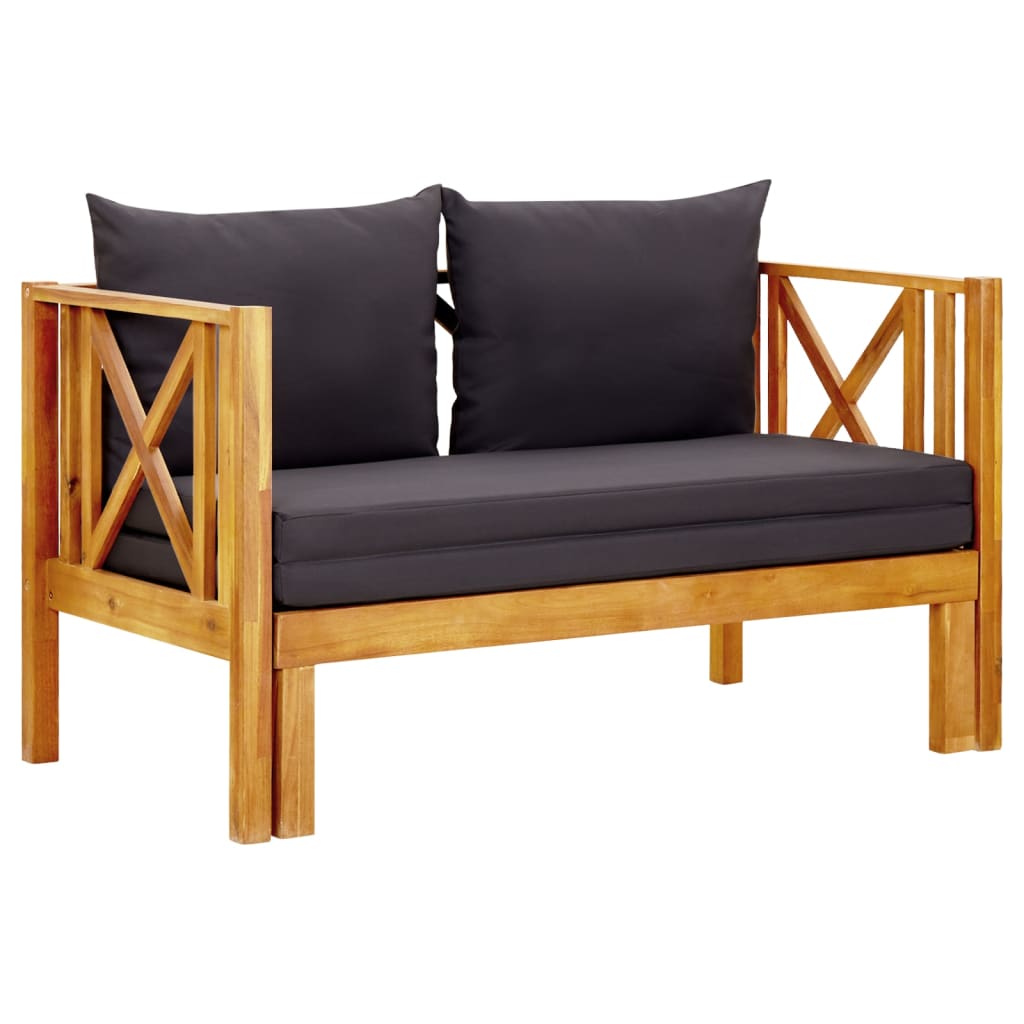 Banc de jardin 2 places avec coussins 122 cm en bois d'acacia massif