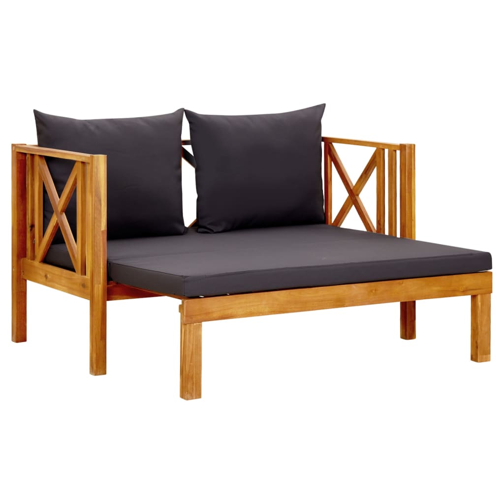 Banc de jardin 2 places avec coussins 122 cm en bois d'acacia massif