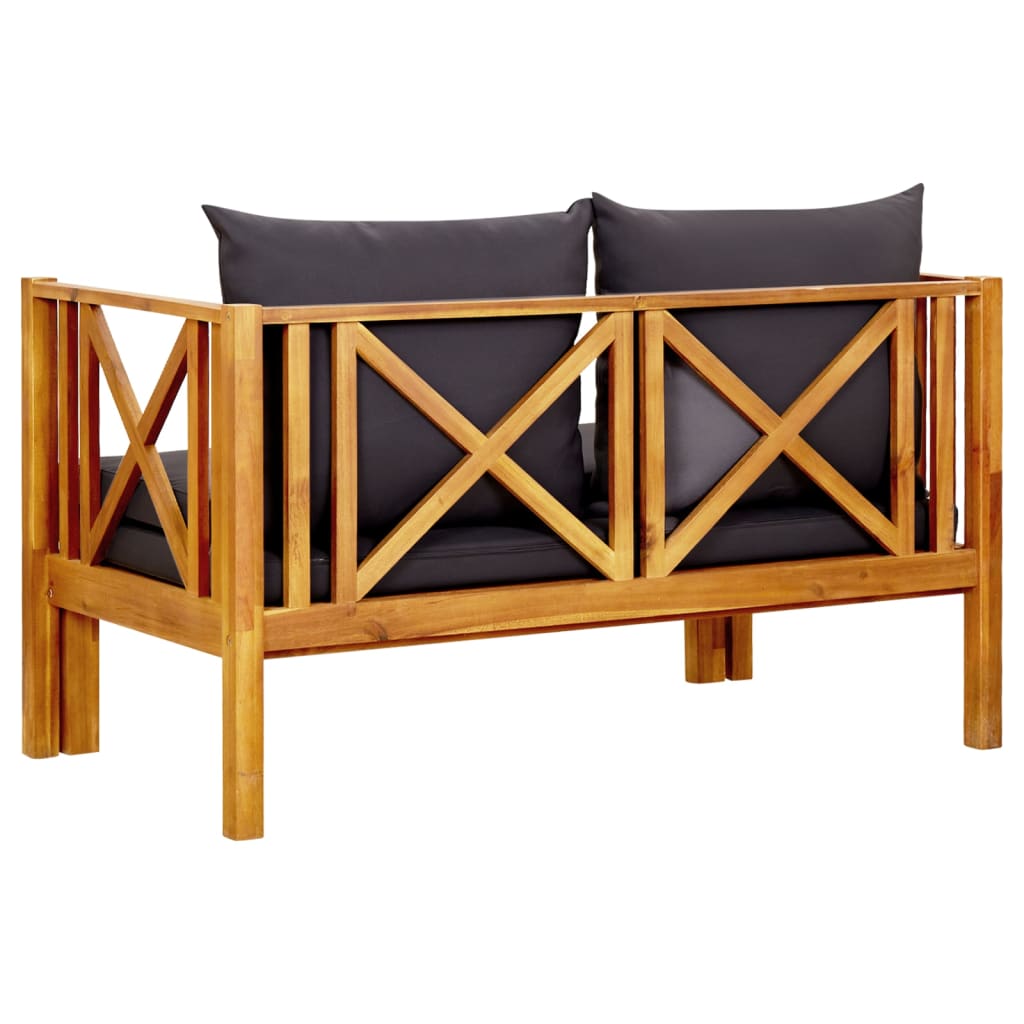 Banc de jardin 2 places avec coussins 122 cm en bois d'acacia massif