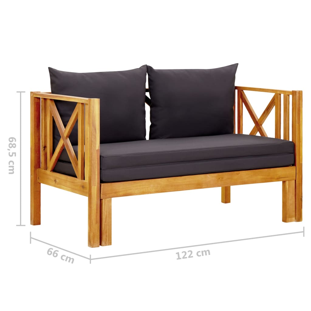 Banc de jardin 2 places avec coussins 122 cm en bois d'acacia massif