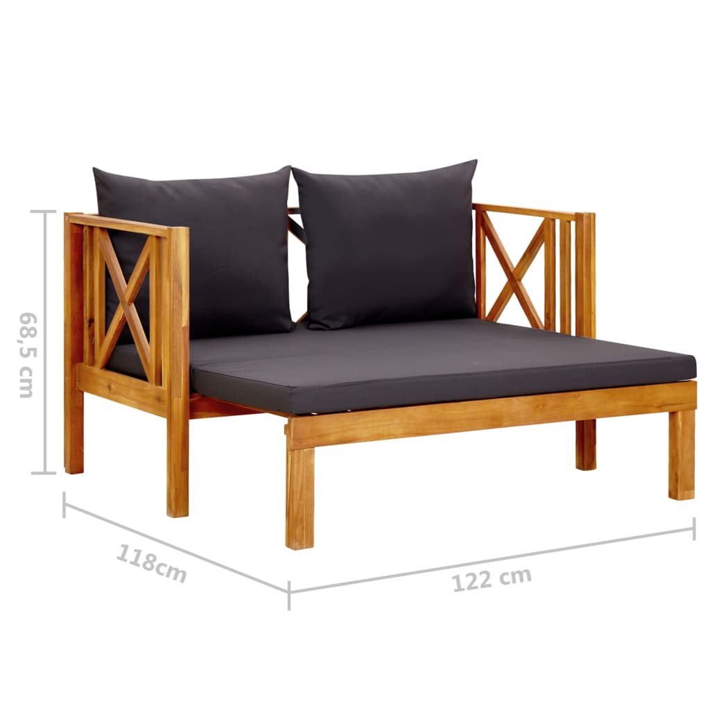 Banc de jardin 2 places avec coussins 122 cm en bois d'acacia massif