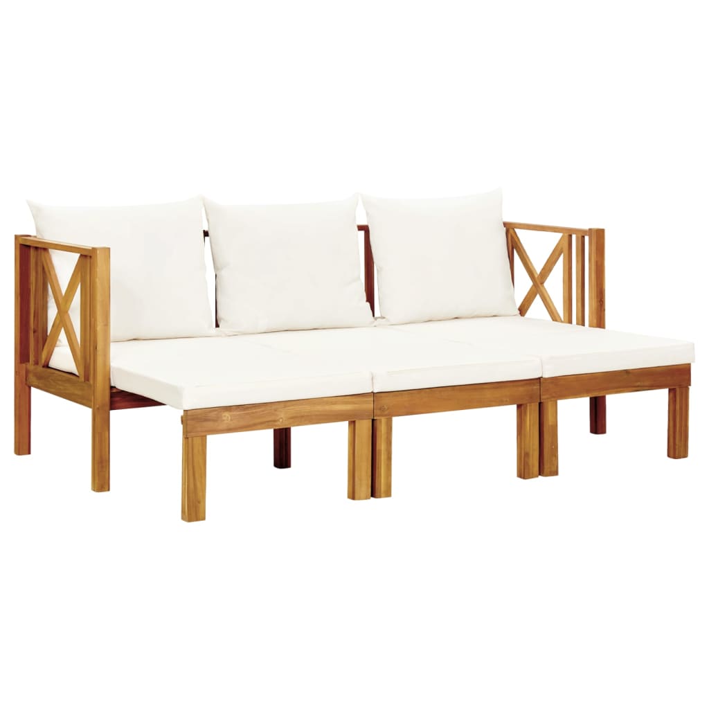 Banc de jardin 2 places avec coussins 122 cm en bois d'acacia massif