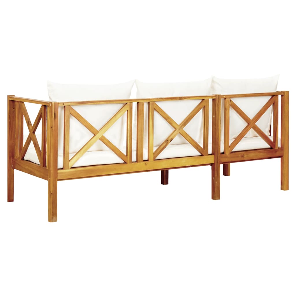 Banc de jardin 2 places avec coussins 122 cm en bois d'acacia massif