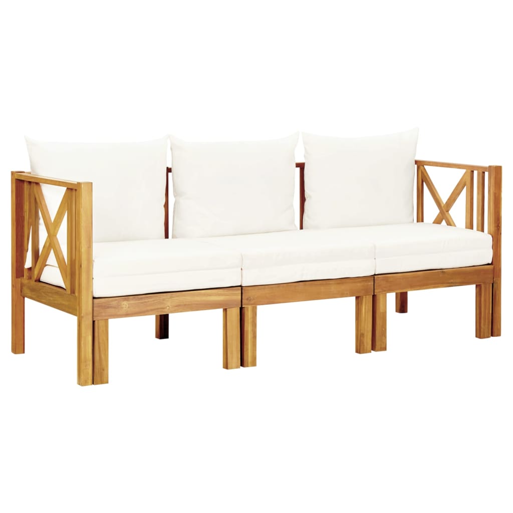 Banc de jardin 2 places avec coussins 122 cm en bois d'acacia massif