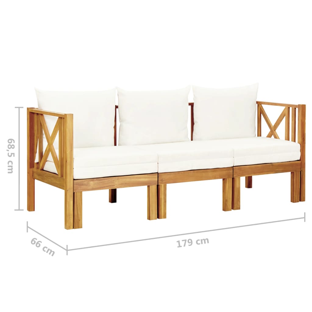 Banc de jardin 2 places avec coussins 122 cm en bois d'acacia massif