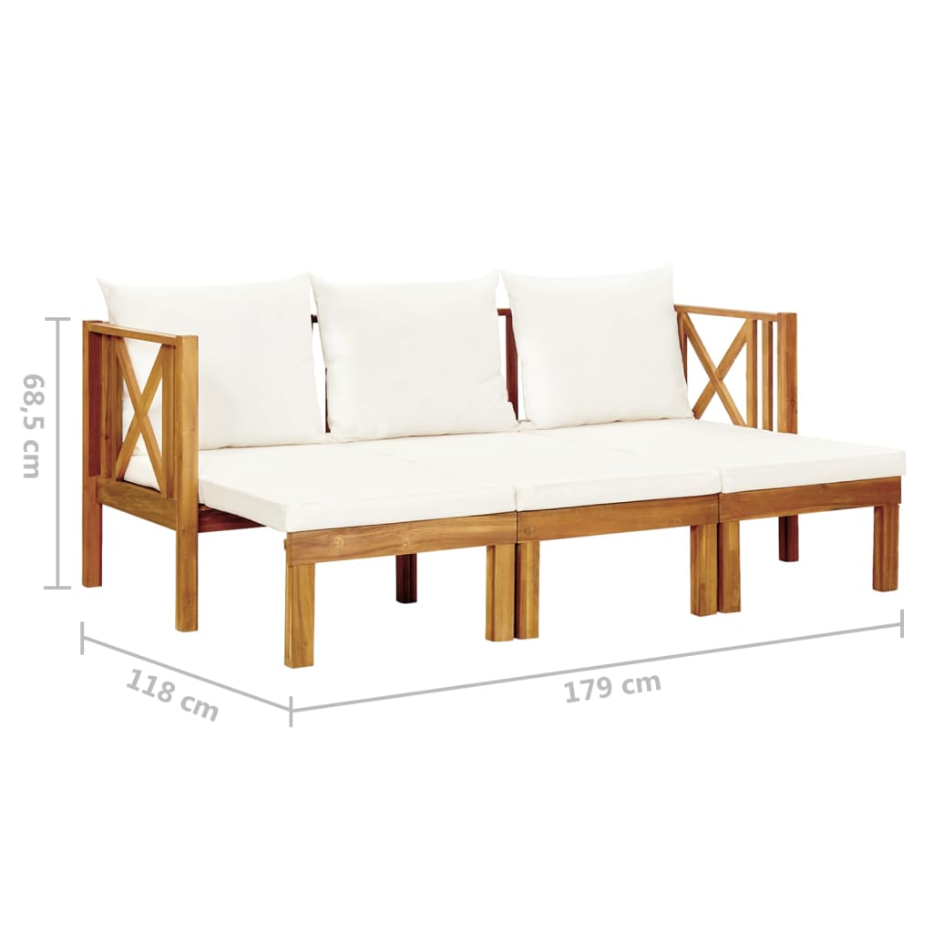 Banc de jardin 2 places avec coussins 122 cm en bois d'acacia massif