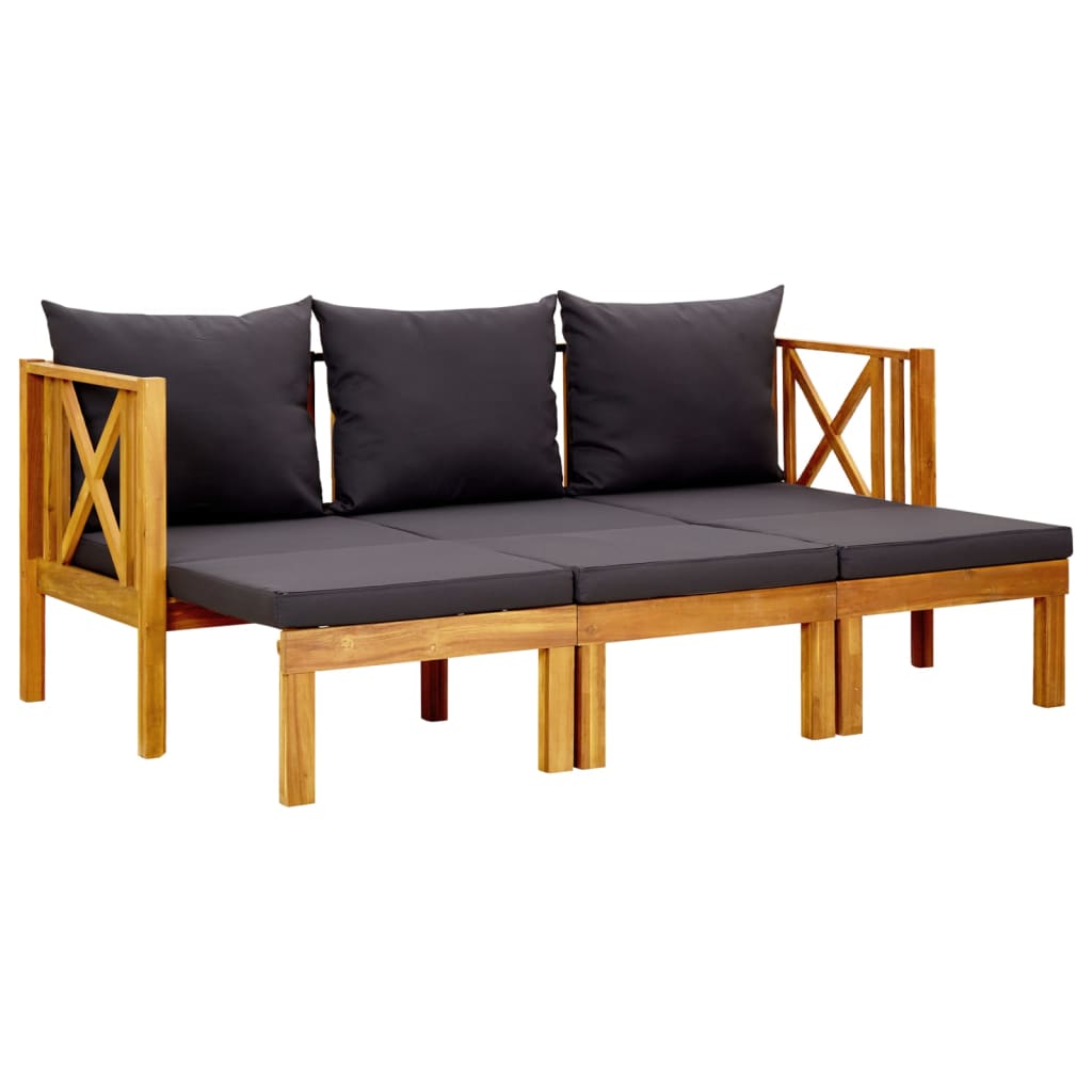 Banc de jardin 2 places avec coussins 122 cm en bois d'acacia massif