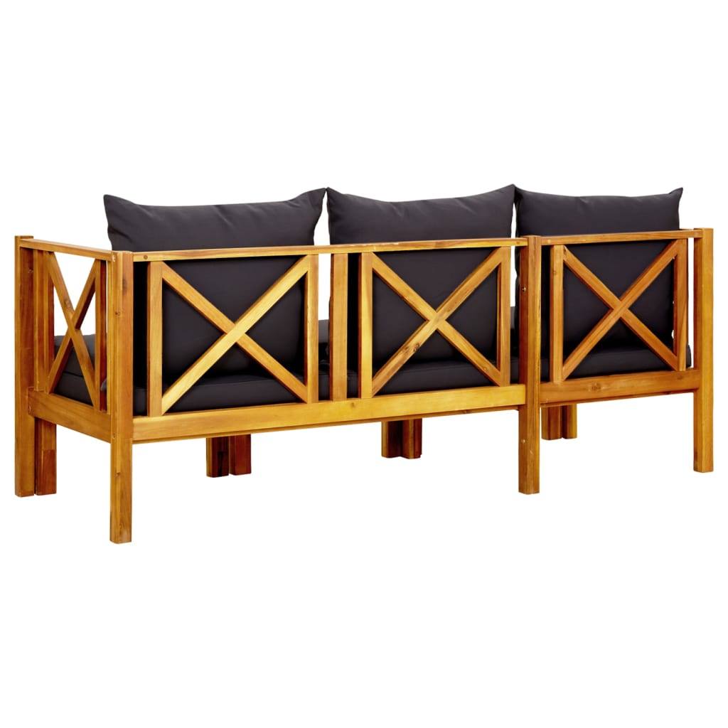 Banc de jardin 2 places avec coussins 122 cm en bois d'acacia massif