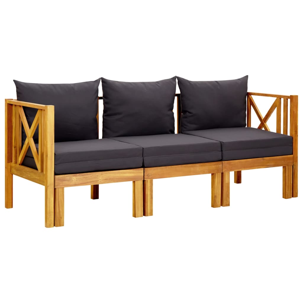 Banc de jardin 2 places avec coussins 122 cm en bois d'acacia massif