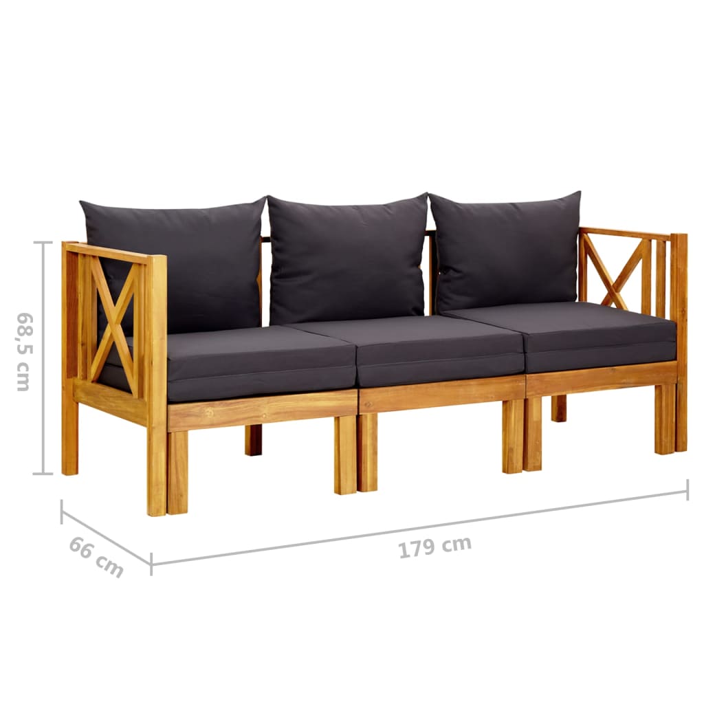 Banc de jardin 2 places avec coussins 122 cm en bois d'acacia massif