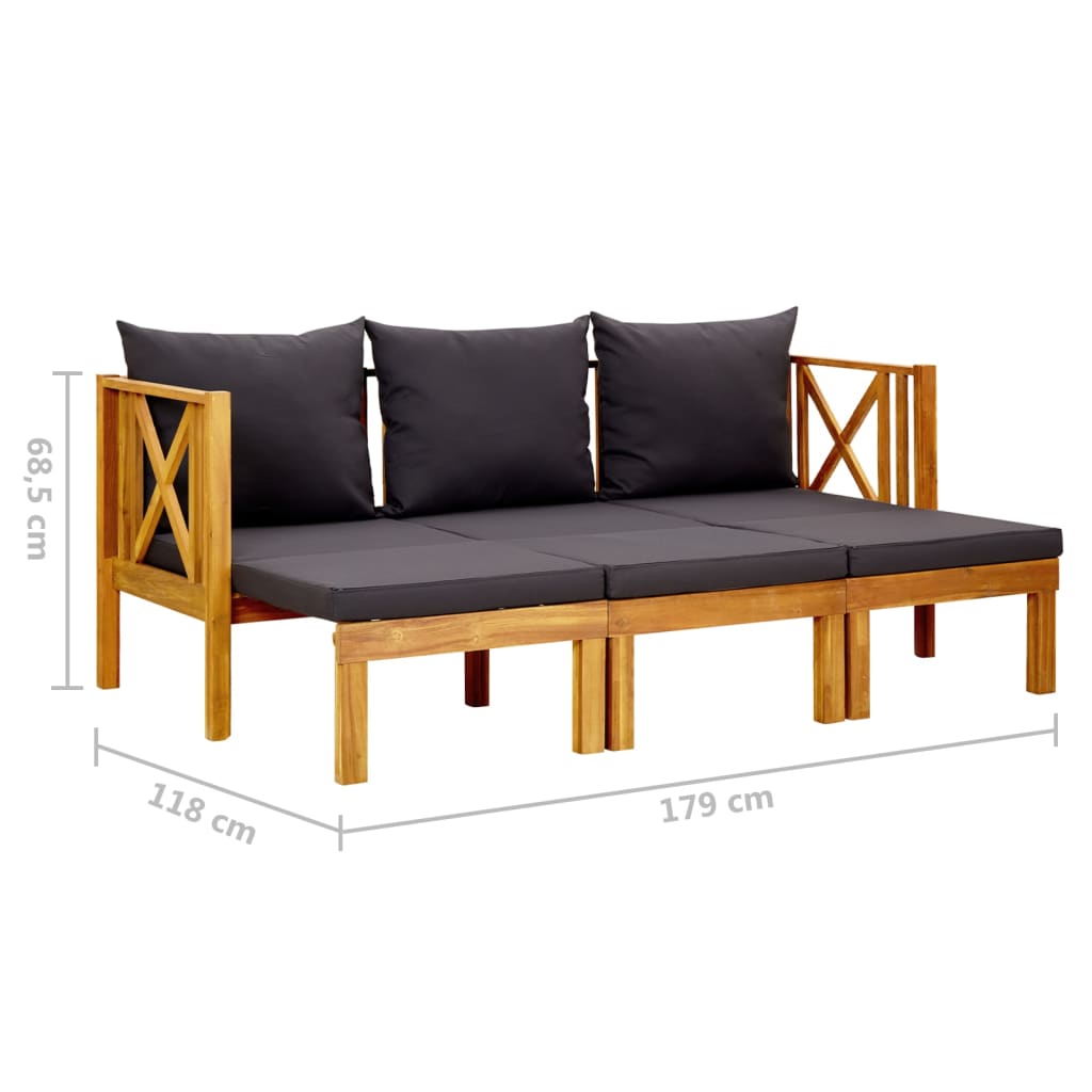 Banc de jardin 2 places avec coussins 122 cm en bois d'acacia massif