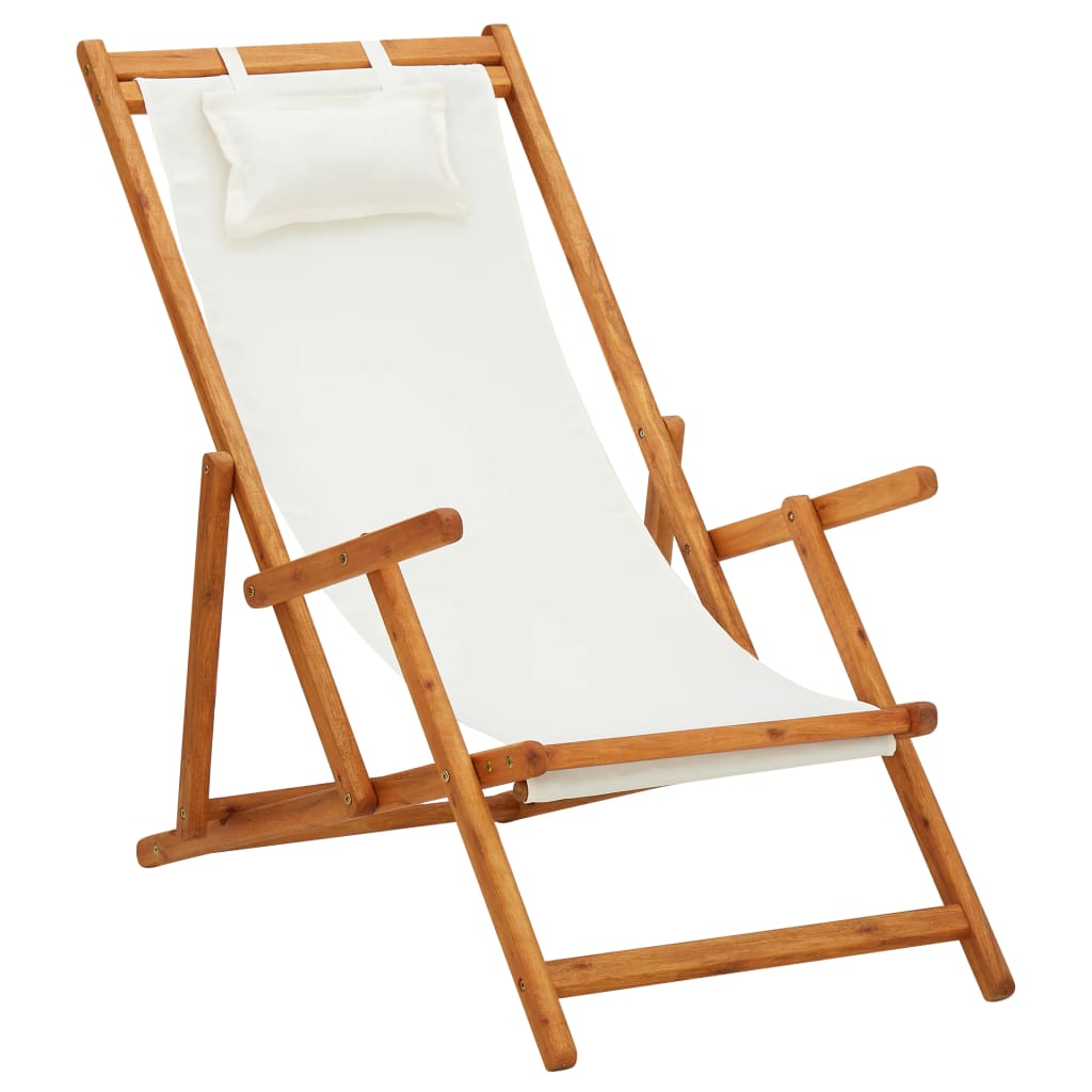 Chaise de plage pliable en tissu et structure en bois