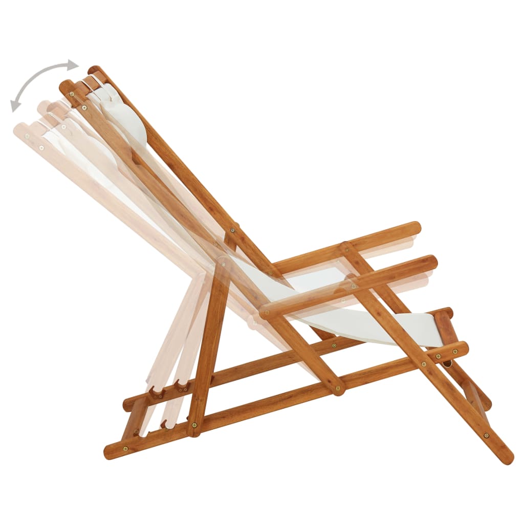 Chaise de plage pliable en tissu et structure en bois