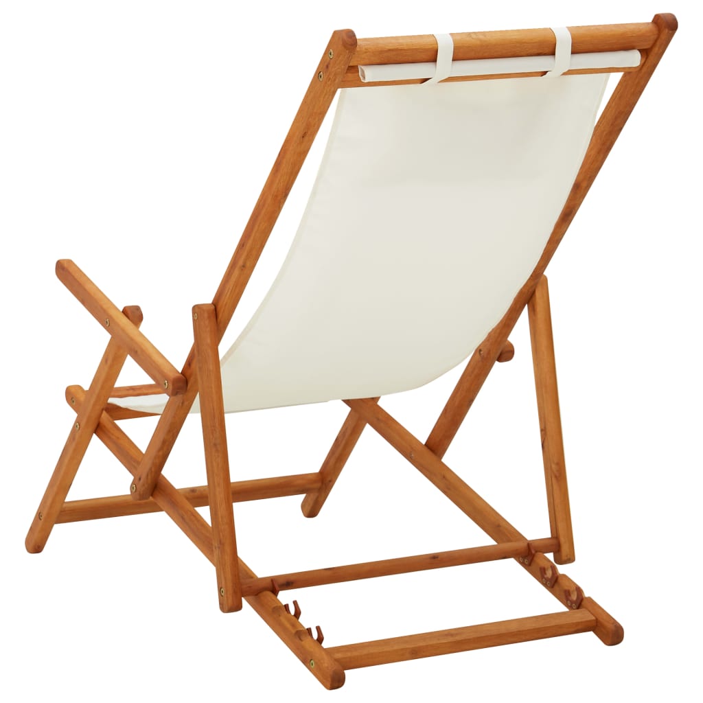 Chaise de plage pliable en tissu et structure en bois